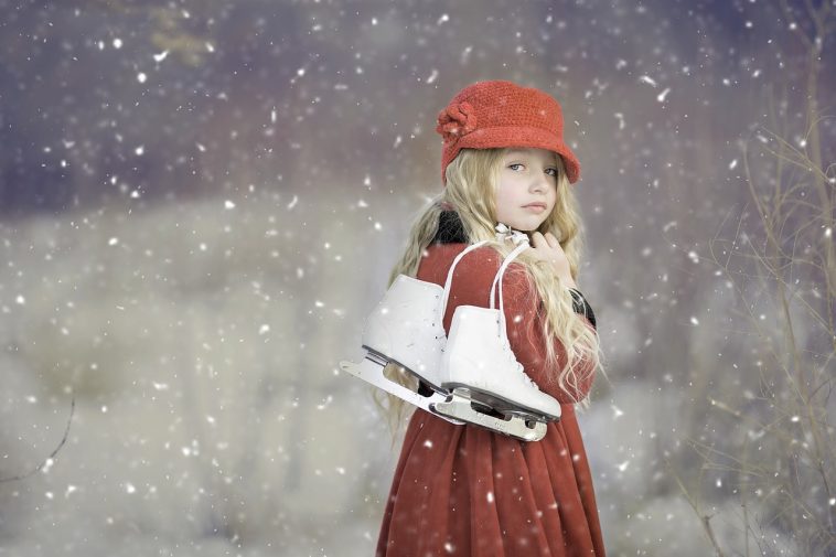 ice skates, girl, snowing