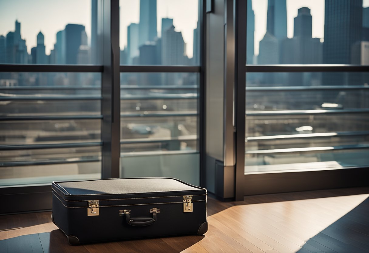 Kevin's empty suitcase sits by the door, a somber reminder of his departure from the vibrant city of Chicago. The skyline looms in the background, symbolizing the lasting impact and legacy he leaves behind