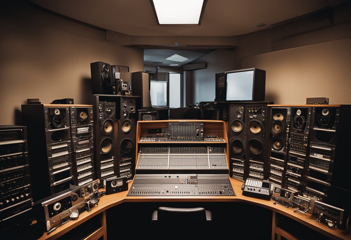 Scott Parks' radio studio, filled with awards and memorabilia, sits empty as he takes a sabbatical leave. Microphones, soundboards, and headphones are neatly arranged, waiting for his return