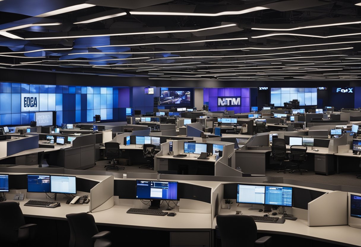 The newsroom at Fox 5 DC is empty, with desks abandoned and lights left on, suggesting a sudden and mysterious mass exodus