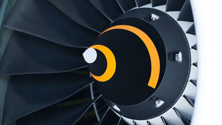 black and white airliner turbine