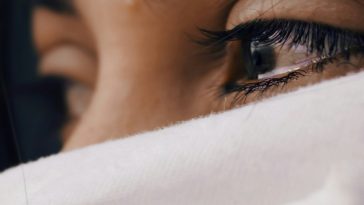 shallow focus of a woman's sad eyes